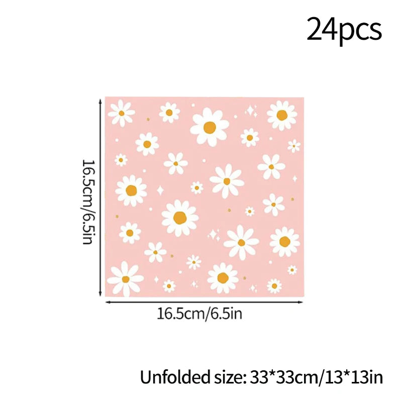 24pcs 7/9inch Pink Daisy Theme Disposable Tableware Flower Plate Napkin Straws Banner Birthday Party Baby Shower Wedding Decor Good Vibrations