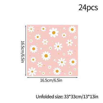 24pcs 7/9inch Pink Daisy Theme Disposable Tableware Flower Plate Napkin Straws Banner Birthday Party Baby Shower Wedding Decor Good Vibrations