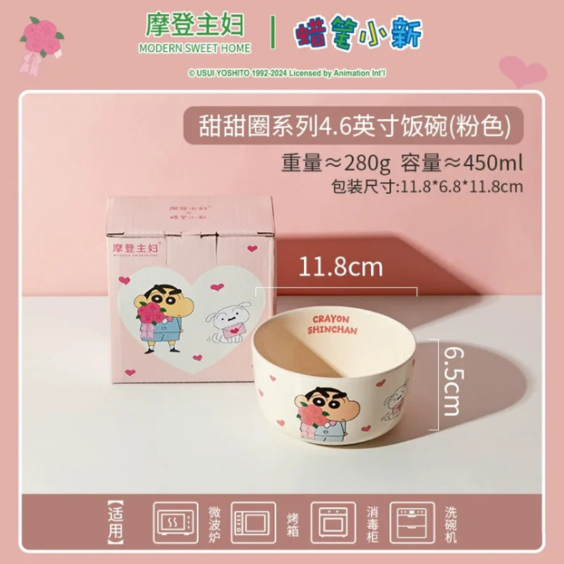 Cartoon Crayon Shin Chan Ceramic Tableware Set Cute Home Dining Bowl Pink Cute Girl Heart Round Bowl Water Cup Plate Gift Good Vibrations