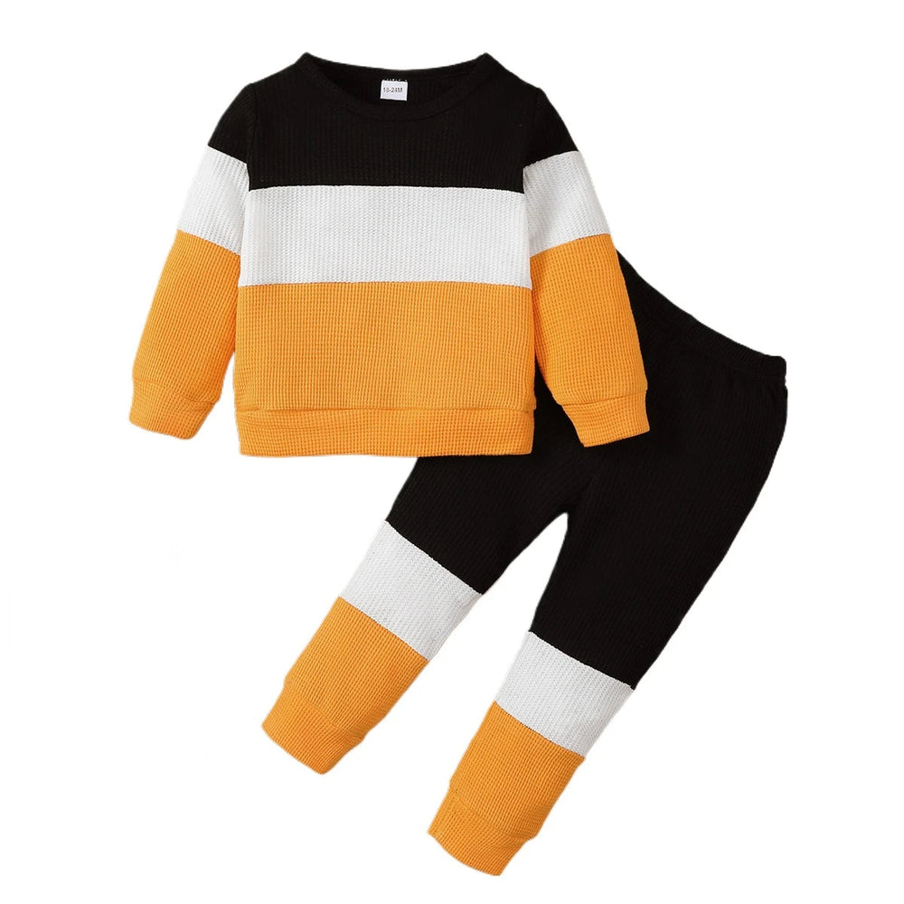 2PCS Kids Boy Clothing Set Fashion Color Block Long Sleeve Top+Pants Spring&Autumn Handsome Sports Outfit for Children 1-6 Years Good Vibrations