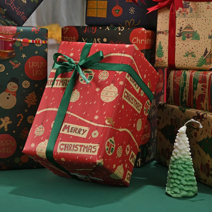 Christmas Gift Wrapping Paper Flower Bouquet Packing Kraft Paper DIY Crafts Paper Christmas New Year Party Packaging Decoration Good Vibrations