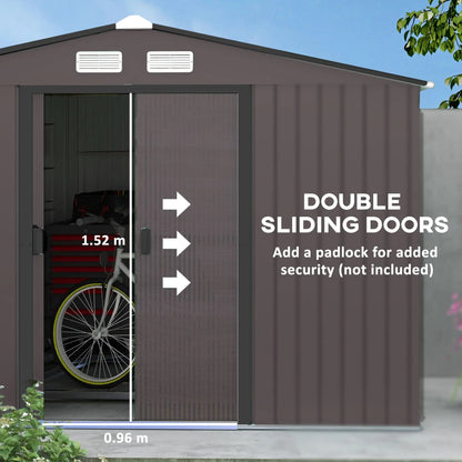 Outdoor Storage Shed 11x9 with Foundation Sliding Doors Vents Brown for Backyard Patio Good Vibrations