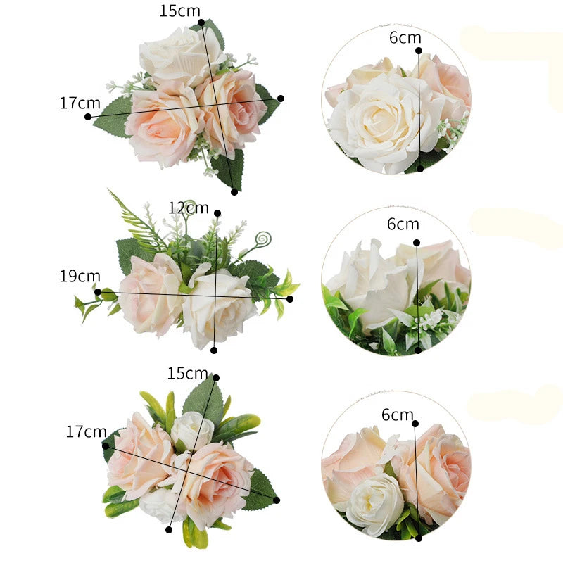 Yannew 3pcs Rustic Artificial Rose Flower Cake Toppers Birthday Country Wedding Cake Decoration Table Centerpieces Arrangement Good Vibrations