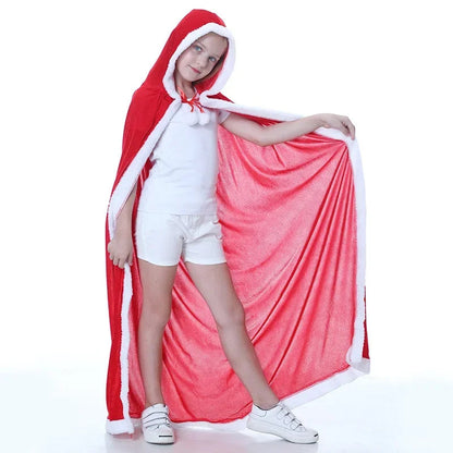 Christmas Shawl Cape Hooded Santa Claus Costume Christmas Performance Costume Red with Hat Cosplay Costume Winter Warm Coat Good Vibrations