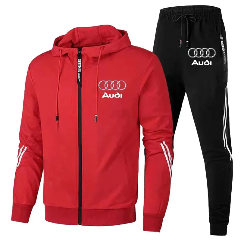Autumn Winter Mens Audi Car Logo Print Tracksuit Men Zipper Hoodie+Pants 2 Piece Set Casual Gym Fitness Jogging Sportswear Suits Good Vibrations