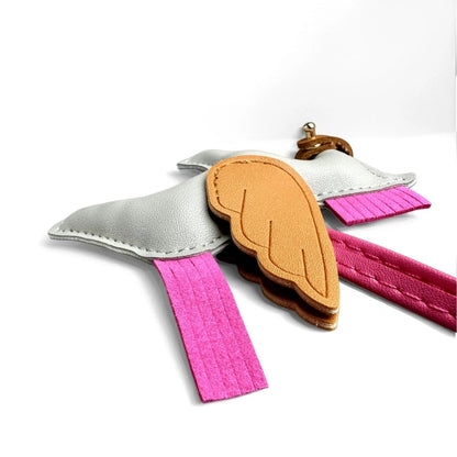 Elegant Winged Pony Keychain with Detachable Mouth Strap | Hand-Stitched Premium PU Leather Bag Charm with Plush Filling, Gift Good Vibrations