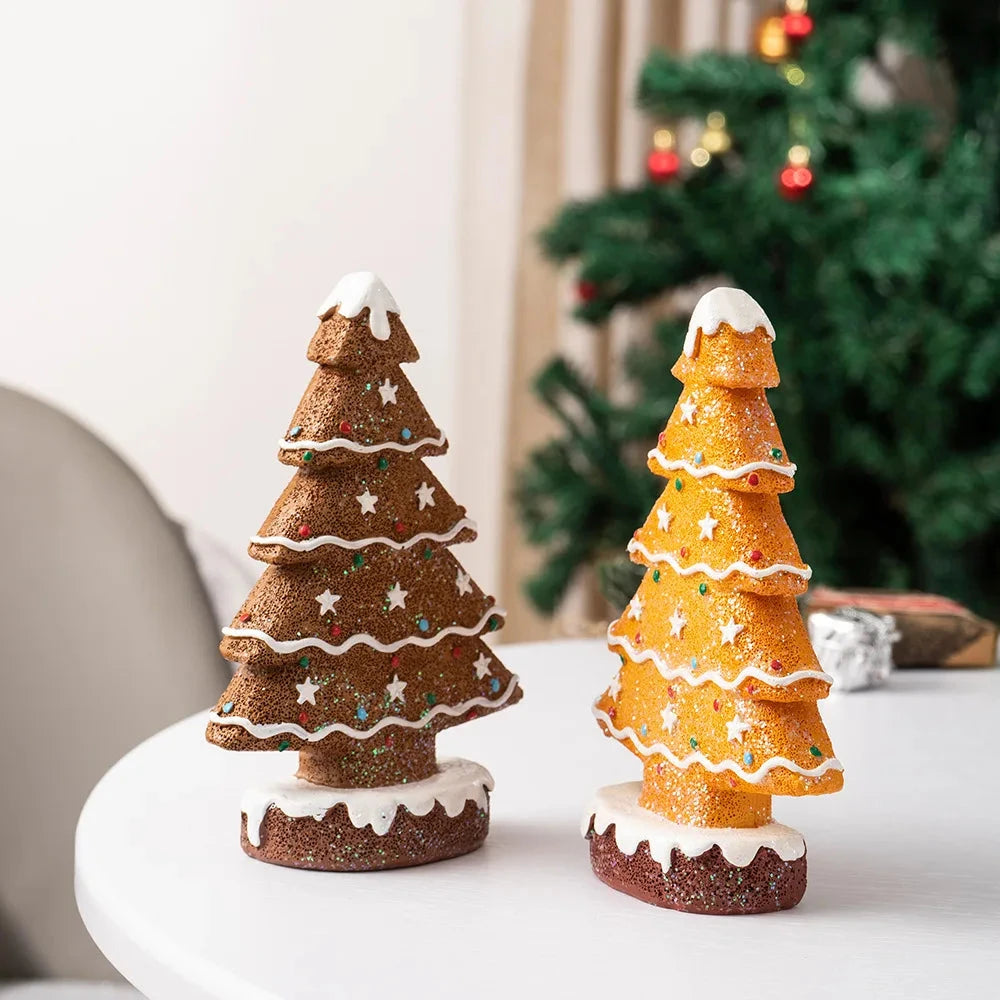 Festive Resin Gingerbread Christmas Tree Figurine, Holiday Tabletop Centerpiece Decor for Home Christmas Atmosphere Good Vibrations