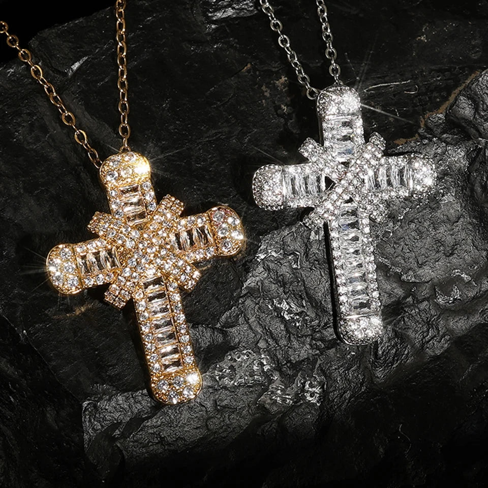 Cross Pendant Necklaces Classical Sparkling CZ Cross Necklace Jewelry Festival Party Daily Gifts For Men Good Vibrations