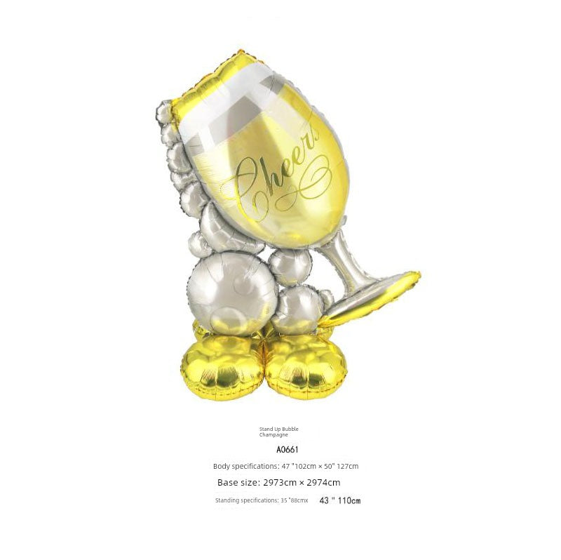 Adult Birthday Arrangement Champagne Bottle Wine Glass Shape Aluminum Film Balloon Wedding Party New Year Decoration Photo Props Good Vibrations