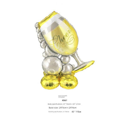 Adult Birthday Arrangement Champagne Bottle Wine Glass Shape Aluminum Film Balloon Wedding Party New Year Decoration Photo Props Good Vibrations