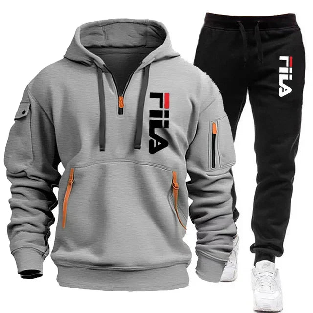 Autumn and Winter 2025 new men's hooded sweatshirt + pants two-piece set, outdoor multi-pocket men's pullover sportswear set Good Vibrations