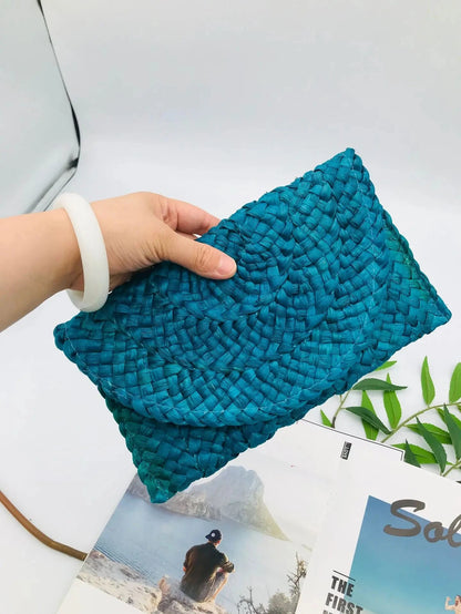 Corn Husk Weave Dinner Clutch Bag Women's Fashion Simple Solid Straw Large Purse Woman Summer Casual Vacation Ladies Wallet 2025 Good Vibrations