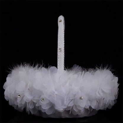 Flower Girl Baskets The Fabric Lace Decoration Cute Handle Flower Girl Basket White Flower Basket for Wedding Decoration Good Vibrations