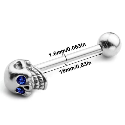 1pc Skull Tongue Piercing Stud Zircon Tongue Rings Stainless Steel Barbell Body Jewelry Good Vibrations