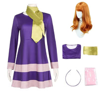 Daphne Blake Cosplay Costume Fancy TV Cosplay Doo Disguise Dress Headband Purple Set Girls Fancy Clothes Halloween for Women Good Vibrations