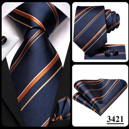 Hi-Tie Navy Blue Solid Paisley Silk Wedding Tie For Men Hanky Cufflink Mens Necktie Set Business Party New Design Dropshipping Good Vibrations