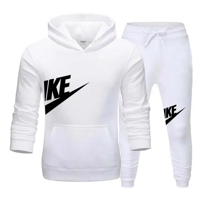 New men's casual fitness and running sportswear for autumn and winter, fashionable printed loose hooded pullover + long pants se Good Vibrations