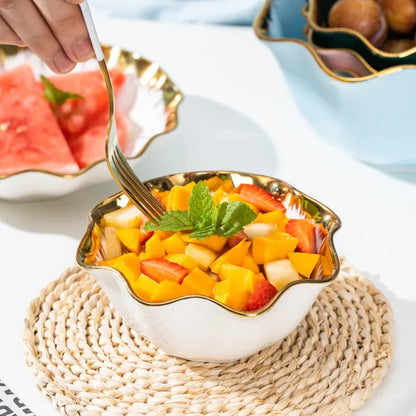 Nordic Luxury Ceramic Bowl Plate Set Tableware Creative Salad Vegetable Fruit Plate Dessert Noodle Bowl Crockery 8 inch Good Vibrations