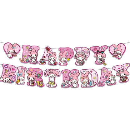 Sanrio Melody Themed Children's Birthday Party Decoration Disposable Paper Tray Tissue Tablecloth Set Party Props And Decoration Good Vibrations