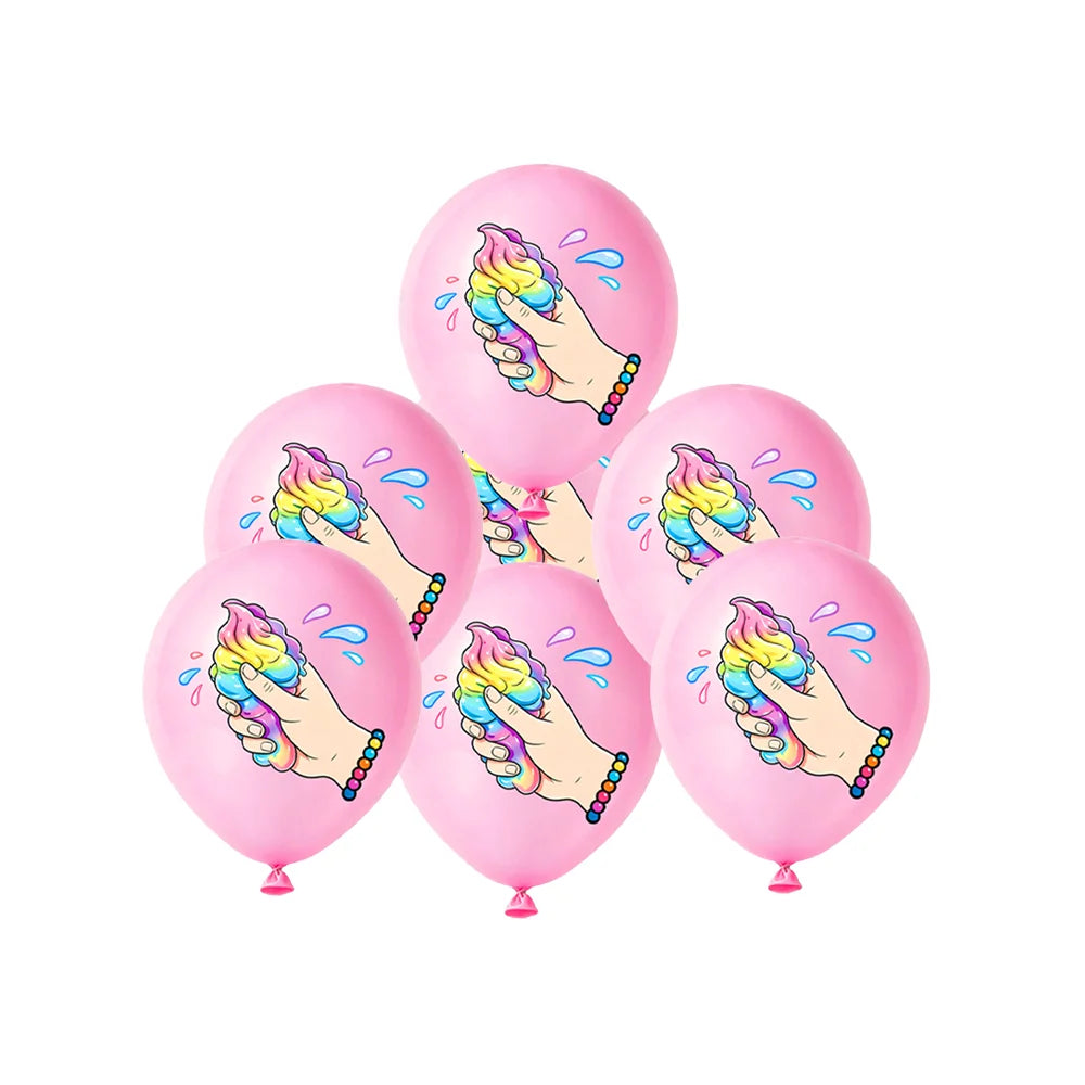 12/24/36pcs Slime Squishy Theme Balloons Cartoon Steamed Bun Dumpling Rainbow for Kids Birthday Baby Shower Party Decorations Good Vibrations