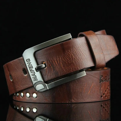 Simple Leather Men's Belt Luxury High Quality Classic Buckle Business Cowboy Vintage Waistband Alloy Belts Good Vibrations