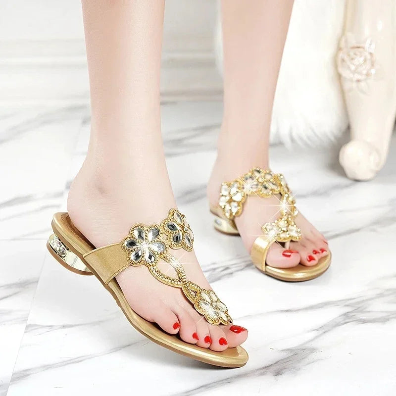 2025 New women shoes summer beach sandals Fashion women Rhinestone outdoor flip flops shoes women Good Vibrations
