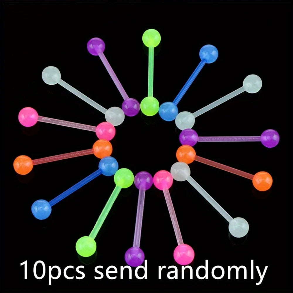 10pcs/set Tongue Rings Barbells Piercing Colorful Stainless Steel Ball Tongue Rings Barbell Bars Piercing Ring Punk For Men Wome Good Vibrations