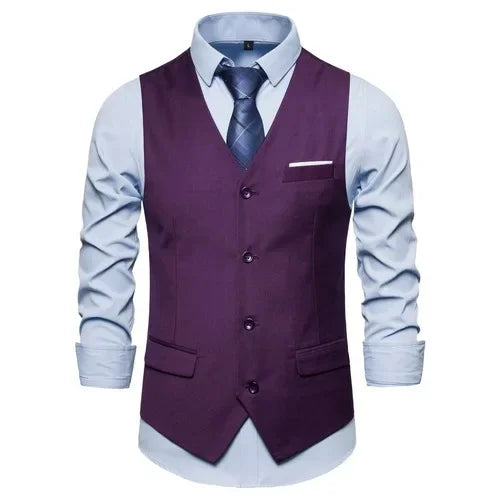 Blue Suit Vest, Men's Business Sleeveless Vests Jacket, Asian size S-6XL, Wedding Party Waistcoat, Red Purple Black Gray Good Vibrations