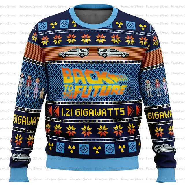 Back To The Future Ugly Christmas Sweater Cartoon Anime Women Men Pullover Tops 2025 New Fashion Couple Hoodie Sweatshirt Good Vibrations
