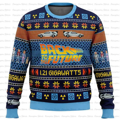 Back To The Future Ugly Christmas Sweater Cartoon Anime Women Men Pullover Tops 2025 New Fashion Couple Hoodie Sweatshirt Good Vibrations