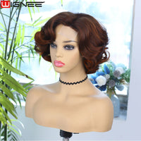 Wignee Body Wave Short Wig Brown Color Synthetic Hair Wigs For Women Side Part Wigs On Sale Clearance Cosplay Wig Daily Use Good Vibrations