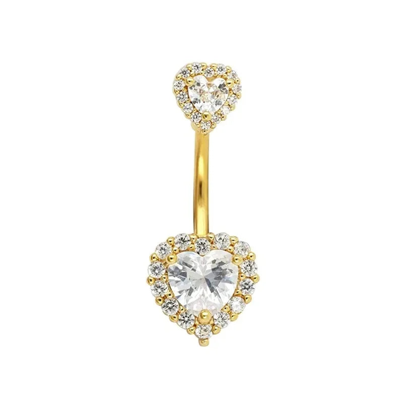 1Pc Gold Color Stainless Steel Belly Ring, Flower Heart Shaped CZ Crystal Navel Belly Button Rings Butterfly Navel Piercings 14G Good Vibrations Adult Super Store