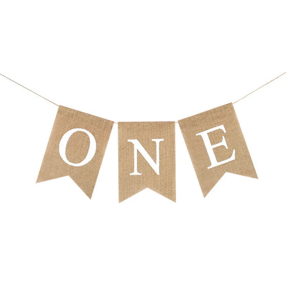 Baby First Birthday Chair Banner Burlap ONE Garland Boy Girl One Year Old Birthday Party Decoration Favors Photo Props Supplies Good Vibrations