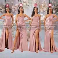 Rose Gold Bridesmaid Dreses Pleat Mermaid High Split Long Customized Spaghetti Straps Sheath Maid Of Honor Wedding Party Dress Good Vibrations