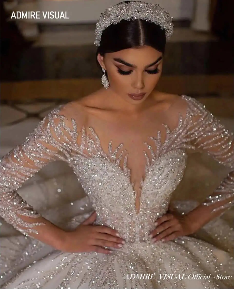 Newest Wedding Dresses For Bride  Ball Gown Sweetheart Neckline Full Sleeves With Beading Sequined Customized Vestidos De Novias Good Vibrations