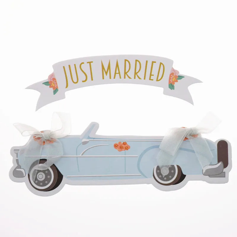 Wedding Cake Topper JUST MARRIED Cupcakes flags Unique Wedding 1set Cake Flags Bride Groom Party Decor New Car Cake Toppers Good Vibrations