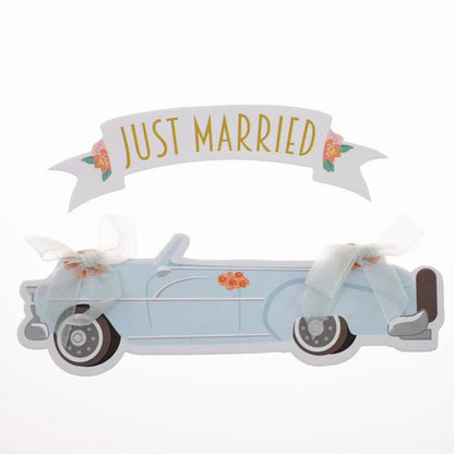 Wedding Cake Topper JUST MARRIED Cupcakes flags Unique Wedding 1set Cake Flags Bride Groom Party Decor New Car Cake Toppers Good Vibrations