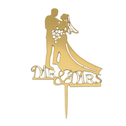 Wedding Cake Topper Bride Groom Mr Mrs Wedding Decorations Acrylic Black gold Cake Toppers Mariage Party Supplies Adult Favors Good Vibrations