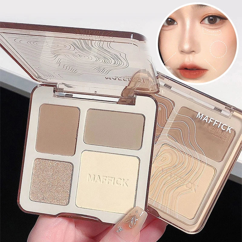 MAFFICK 4-Color Contour Palette:Matte Brightener, and Shimmer Highlight-Versatile Multi-Use Palette for Eye Shadow, Contouring, Good Vibrations