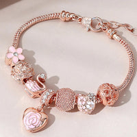Chic Heart Flower Bead Charming Bracelet With Shiny Rhinestonw Pink Enamel Floral Swan Charms Casual Outings Jewelry Good Vibrations