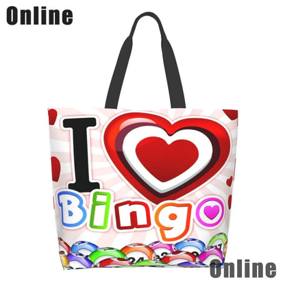 I Love Bingo Game Funny Handbags Shoulder Bags Casual Shopping Girls Tote Bag for Women Folding Reusable Shopping Bags Good Vibrations