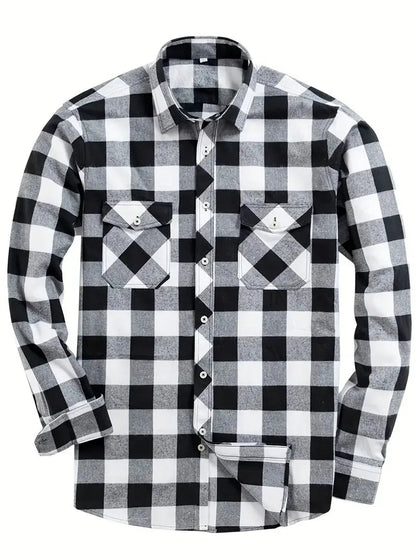 New Plaid Flannel Shirt for Men Long Sleeve Casual Shirts Spring Autumn Button -up 2-Pocket Colthing Tops Classic Men's Shirts Good Vibrations