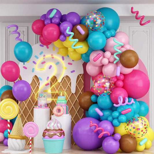 Rainbow Coloured Balloon Arch for Candy Sweet Birthday Party Decorations Donut Grow Ice Cream Birthday Party Decorations Good Vibrations