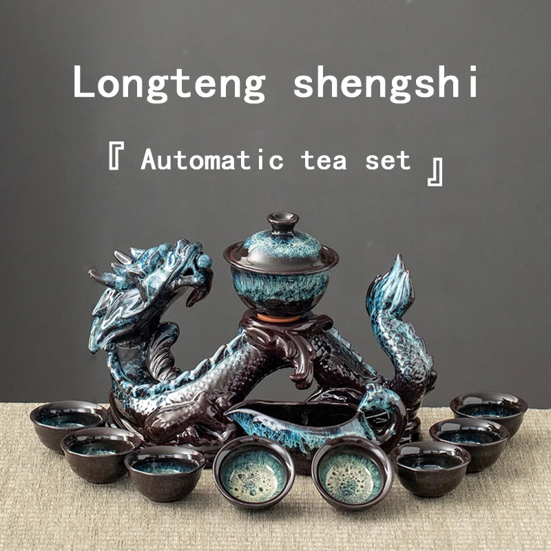 1 set, creative lazy tea set, semi-automatic dragon teapot, magnetic rotating water-conducting tea set, Chinese Kung Fu tea set Good Vibrations
