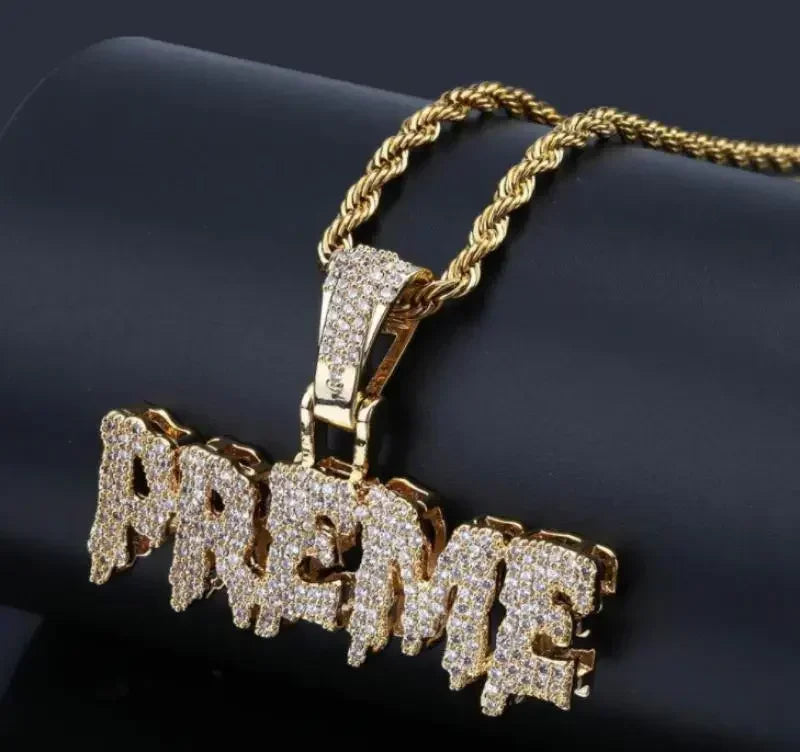 Hip Hop Ice Out Square Crystal S-A-V-A-G-E Letter Pendant Necklace for Men and Women Street One Last Party Trendy Jewelry Gift Good Vibrations