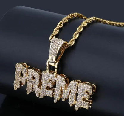 Hip Hop Ice Out Square Crystal S-A-V-A-G-E Letter Pendant Necklace for Men and Women Street One Last Party Trendy Jewelry Gift Good Vibrations