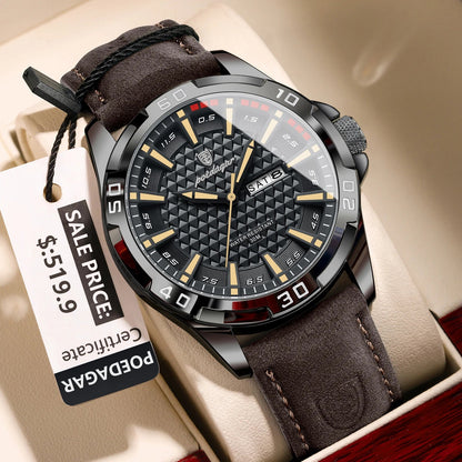 POEDAGAR Original Man Wristwatch Top Luxury Waterproof Luminous Date Week Watch For Men Quartz Sport Leather Men's Watches Reloj Good Vibrations