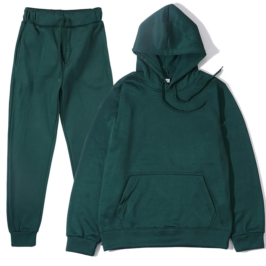 Men's Autumn and Winter New Solid Color Hoodie+pants Two-piece Set Fashionable Casual Sports Set Size S-3XL Men's Tracksuit Good Vibrations