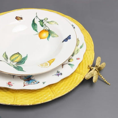 Europeanc Style Ceramic Dining Plate Elegant Lemon Pattern Dinner Steak Plate Coffee Cup Set Western Cuisine Dessert Plate Good Vibrations