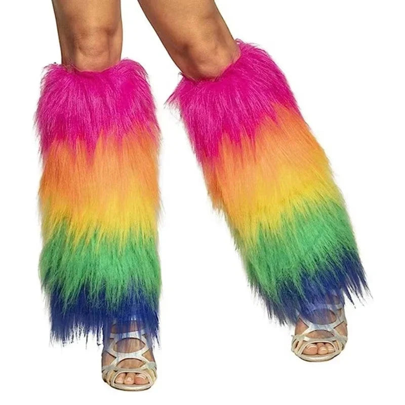 Halloween Carnival Role Play Accessories Leg Covers Colorful Stitching Fluorescent Faux Fur Warm Foot Covers Party Performance Good Vibrations